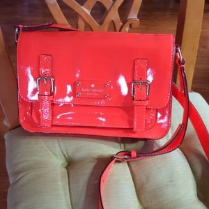Kate Spade neon orange patent crossbody bag purse